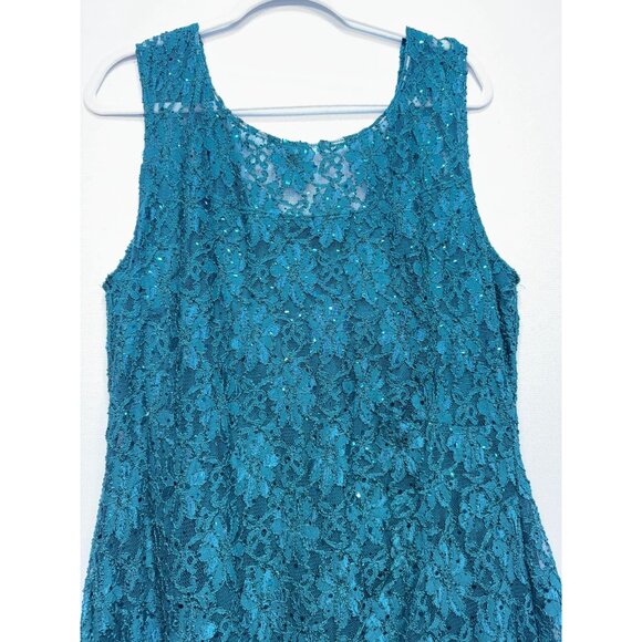 Connected Apparel Womens Floral Lace Sequin Slit Maxi Dress Size 16 Hunter Green - Picture 5 of 13